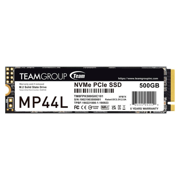 Unidad de estado solido TEAMGROUP MP44L 500GB M.2 PCI-E 4.0 x4 con NVMe